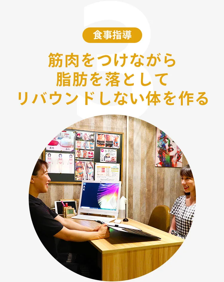 3.食事指導：筋肉をつけながら脂肪を落としてリバウンドしない体を作る