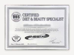 NESTA ダイエット&ビューティースペシャリストの資格証の例